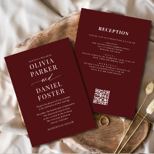 Alles in einem eleganten Burgund QR-Code Hochzeit Einladung