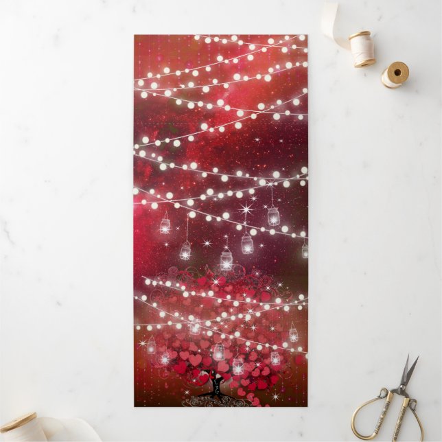 Alles in einem eleganten Rot-Rosa-Heart-Leaf-Hochz Dreifach Gefaltete Einladung (Außenbereich)