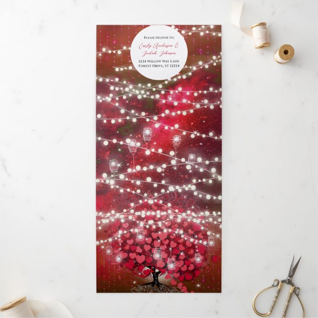 Alles in einem eleganten Rot-Rot-Rosa-Heart-Leaf-H Dreifach Gefaltete Einladung (Außenbereich)