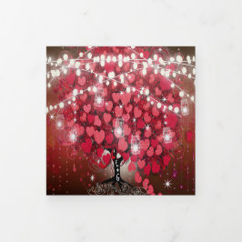 Alles in einem eleganten Rot-Rot-Rosa-Heart-Leaf-H Dreifach Gefaltete Einladung