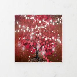 Alles in einem eleganten Rot-Rot-Rosa-Heart-Leaf-H Dreifach Gefaltete Einladung