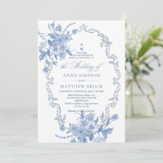 Alles in Einem Eleganz Französisch Blau Flora Hoch Einladung