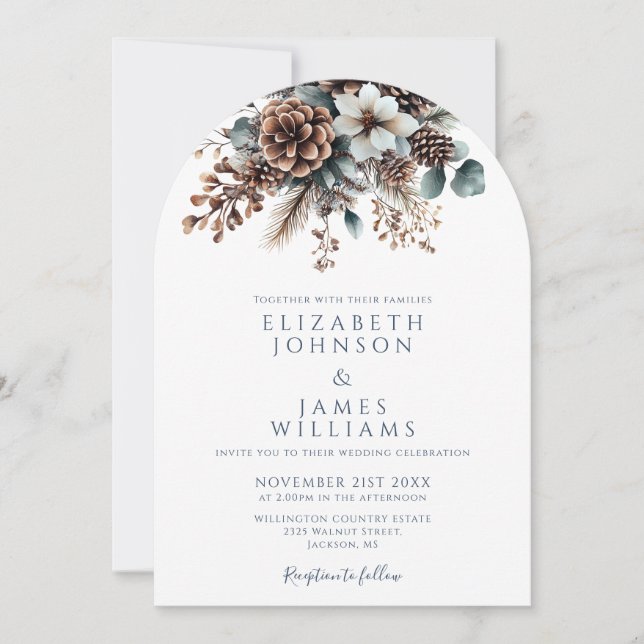 Alles in einem floralen Pinecone QR Code Wedding A Einladung (Vorderseite)
