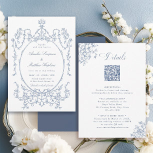 Alles in Einem Floralen Rahmen Blau Hochzeit Einladung