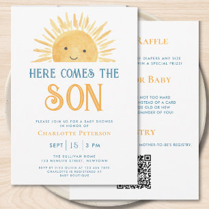 Alles in Einem Hier kommt der Sohn Baby Boy Shower Einladung