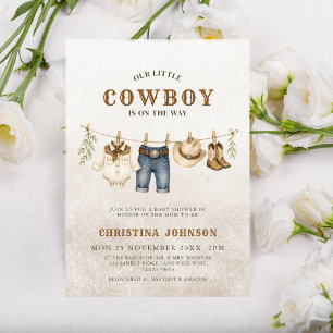 Alles in einem kleinen Cowboy-Wäscheleine-Baby-Sho Einladung