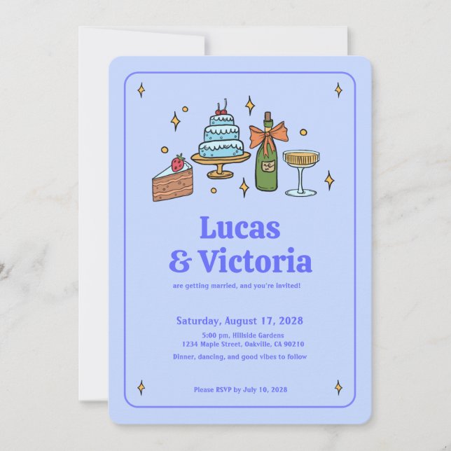 Alles in einem kühlen Lavender Blue Whimsical QR C Einladung (Vorderseite)