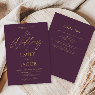 Alles in einem Lila Gold-Hochzeitsskript Einladung