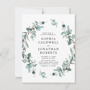 Alles in Einem QR-Code Eukalyptus Grün Hochzeit Einladung