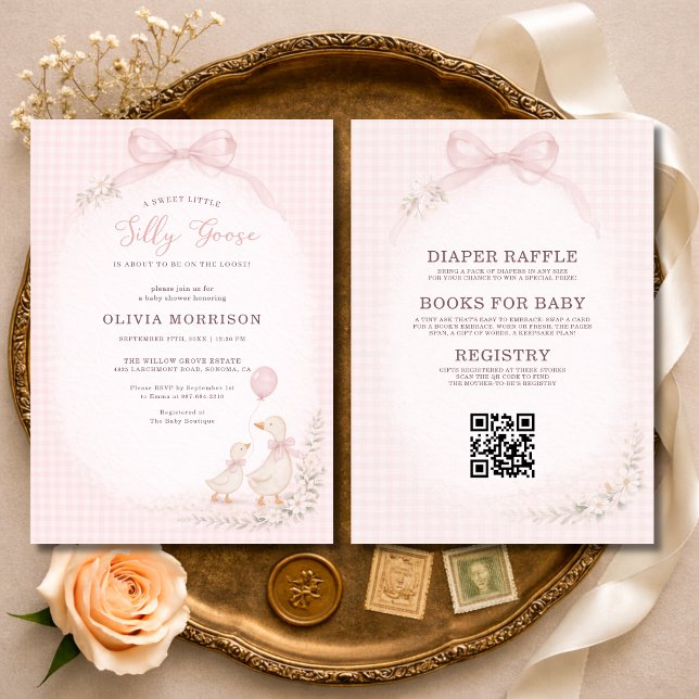 Alles in Einem Rosa Gingham-Baby-Party Einladung (Von Creator hochgeladen)