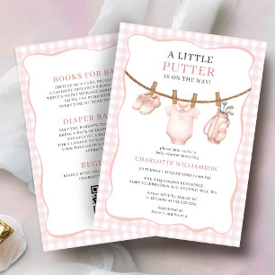 Alles in Einem Rosa Golf Wäscheleine Baby Shower Einladung