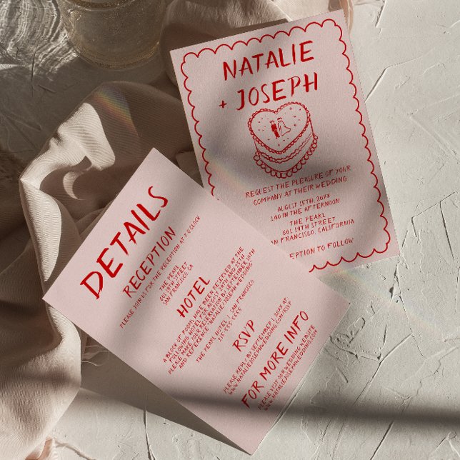 Alles in einem rosa handgezogenen Kuchenrahmen Einladung (Von Creator hochgeladen)