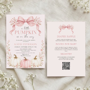 Alles in Einem Rosa Schleife Kleiner Kürbis Baby S Einladung