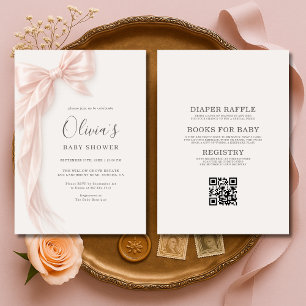 Alles in Einem Rosa Schleife Mädchen Baby Shower Einladung
