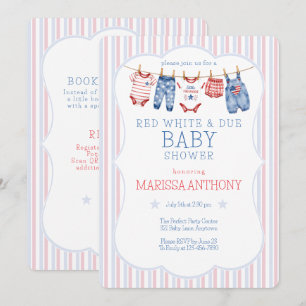 Alles in Einem ROT WEISS & FÄLLIG Baby Shower Wäsc Einladung