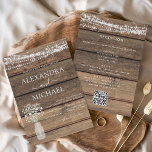 Alles in einem rustikalen QR-Code Country Jar Wedd Einladung<br><div class="desc">Rustikales Bauernhaus String Lights und Jar of Gipskraut Wedding Invitations on Wood background - beinhaltet eine schöne und elegante Schrift Typografie mit modernem Country Farm House Sparkle für die besondere Hochzeitsfeier.</div>