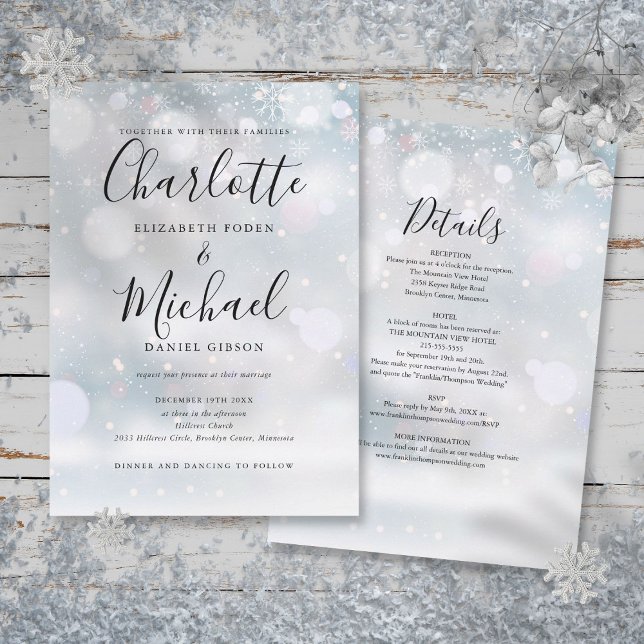 Alles in einem Schneeflocken Winterhochzeit Einladung (All In One Snowflakes Winter Wedding Invitation)