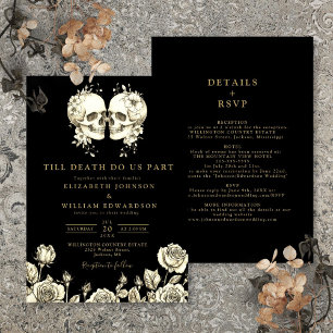 Alles in einem Schwarz-Gold-Gothic-Skulls Hochzeit Einladung