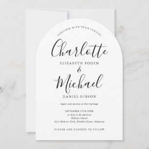 Alles in Einem Schwarz-Weiß-Script-Bogen-Hochzeit Einladung