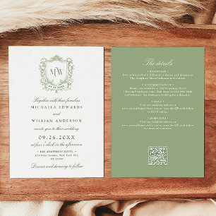 Alles in Einem Vintage Crest Monogramm QR-Code Hoc Einladung