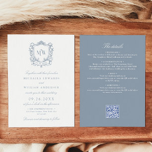 Alles in Einem Vintage Crest Monogramm QR-Code Hoc Einladung