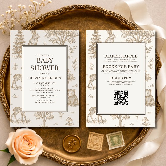 Alles in Einem Waldtiere QR-Code Baby Shower Einladung (Von Creator hochgeladen)
