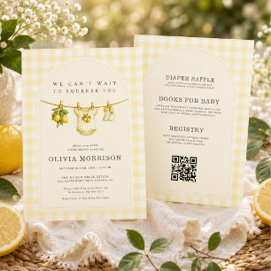 Alles in Einem Zitronenpressen-Gingham-Baby-Shower Einladung