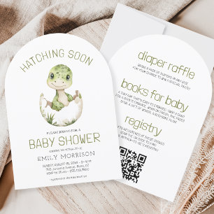 Alles in einer Dinosaurier-Hatching Bald Baby Dusc Einladung