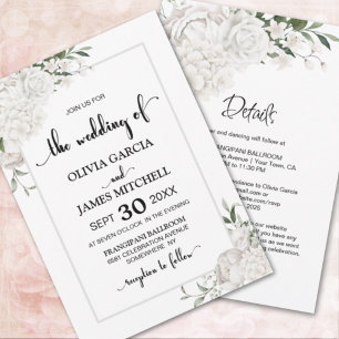 Alles in einer eleganten Hochzeit mit weißer Blüte Einladung