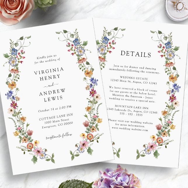 Alles in einer farbenfrohen Wildblume Hochzeit Einladung (All in One Colorful Wildflower Wedding Invitation by Painted Paperie
)