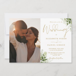 Alles in einer goldgrünen Foto Hochzeit Einladung