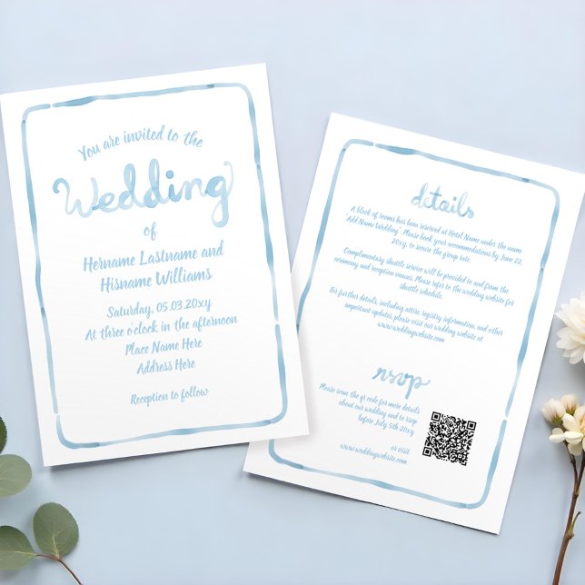 Alles in einer Hand gezeichnet Blue QR UAWG Weddin Einladung (Von Creator hochgeladen)