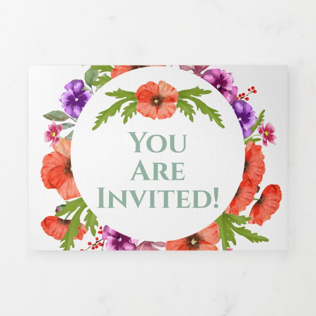 Alles in einer Lila, rosa, blumigen Hochzeit Dreifach Gefaltete Einladung (Cover)