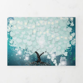 Alles in einer Minute Blush Blue Heart Leaf Hochze Dreifach Gefaltete Einladung