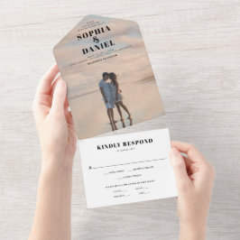 Alles in einer modernen Hochzeit mit Foto All In One Einladung