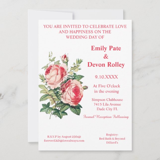 Alles in einer rosa Rose florale Elegante Grüne Ho Einladung (Vorderseite)