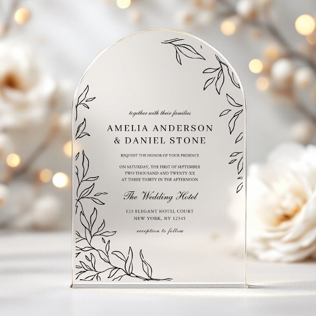 Alles in einer Schwarz-Minimal-Leaf-Hochzeit Acryleinladungen (Von Creator hochgeladen)