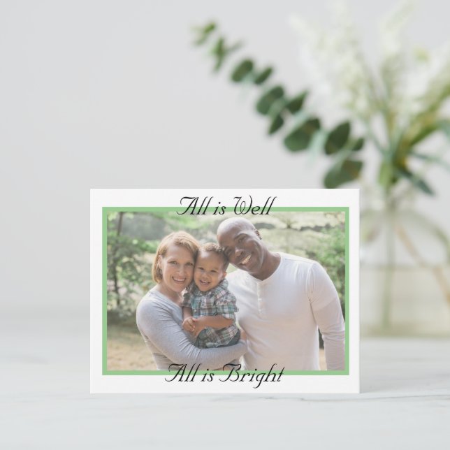 Alles ist gut, alles ist hell Foto Weihnachten Postkarte (Stehend Vorderseite)
