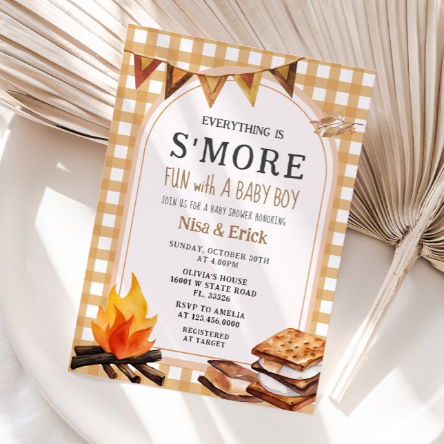 Alles ist S'more Fun Gingham Baby Dusche Einladung (Von Creator hochgeladen)