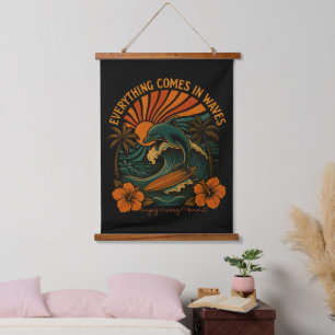 Alles kommt in Waves Retro Wandteppich Mit Holzrahmen