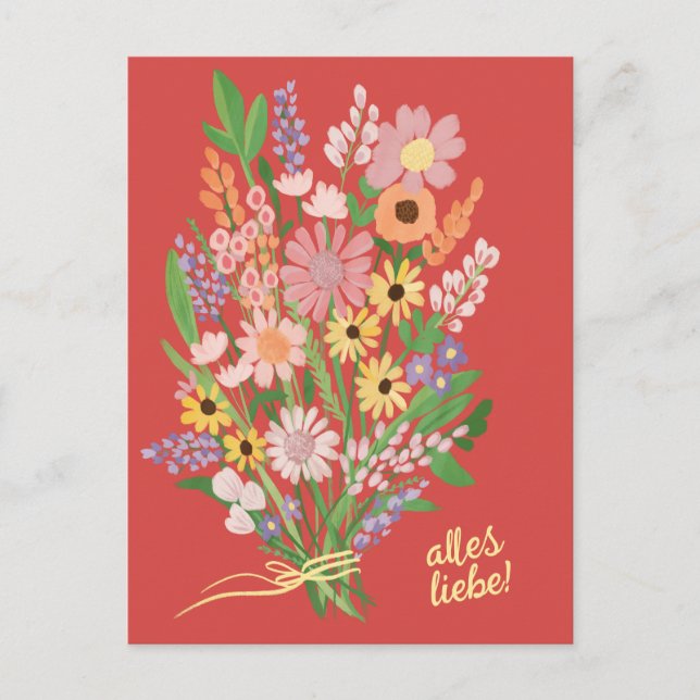 Alles Liebe Wildblumen süß Gouache Glückwunsch Postkarte (Vorderseite)