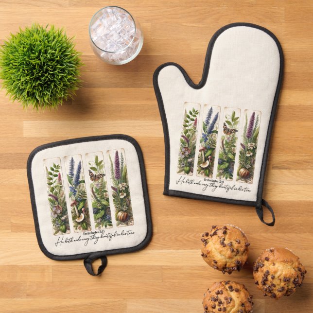 Alles Schöne in Seiner Zeit botanisch Ofenhandschuh & Topflappen-Set (Oben Unten)