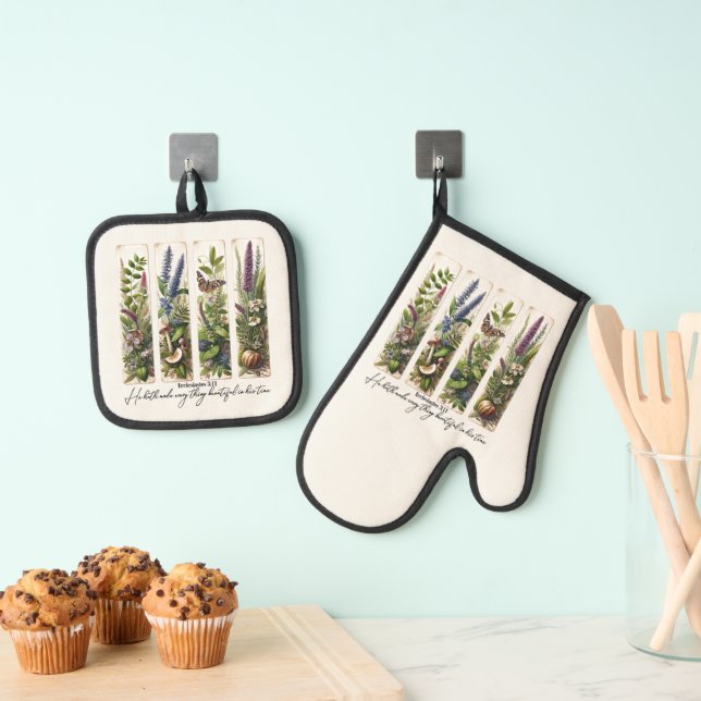 Alles Schöne in Seiner Zeit botanisch Ofenhandschuh & Topflappen-Set (Insitu (Hängend))