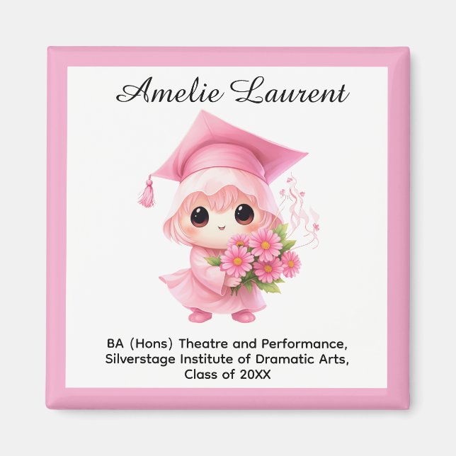 🎓 Alles Text individuell Chibi Bloom Abschluss Magnet (Vorne)