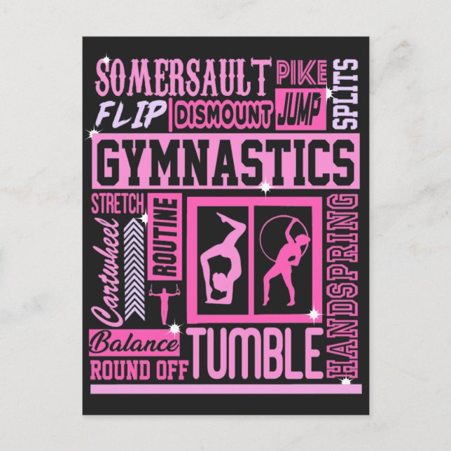 Alles Über Gymnastik Typografie in Pink Postkarte (Vorderseite)