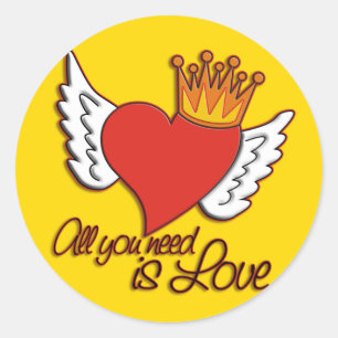 Alles was du brauchst ist Liebe gelb Runder Aufkleber