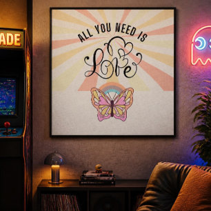 Alles, was du brauchst, ist Liebe Groovy Butterfly Leinwanddruck