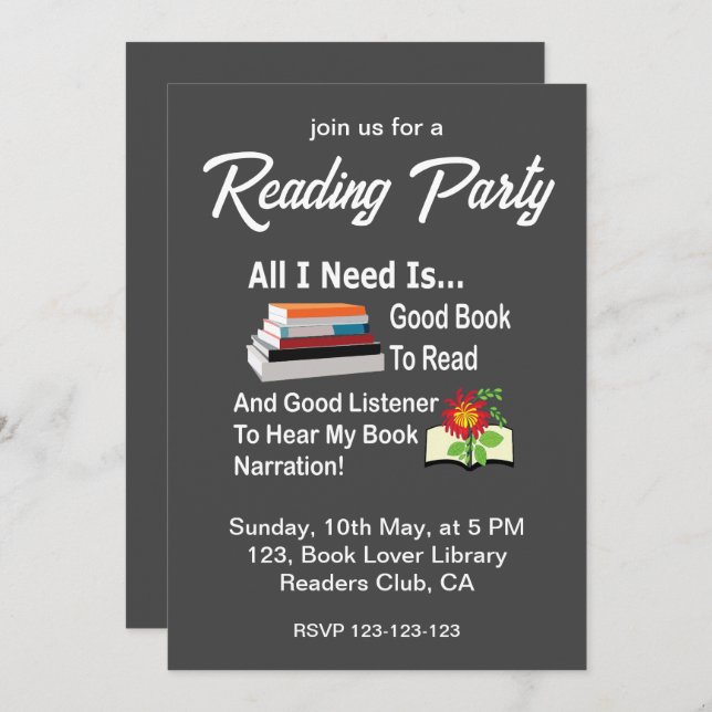 Alles, was ich brauche, ist ein gutes Buch- und Li Einladung (Vorne/Hinten)