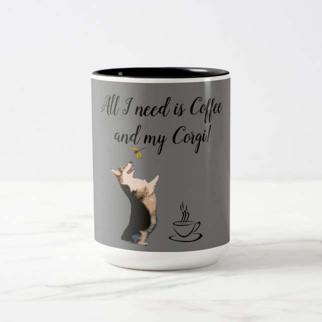 Alles, was ich brauche, ist Kaffee und mein Corgi Zweifarbige Tasse (Mittel)