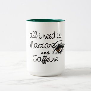 alles was ich brauche ist Mascara Koffein lustige  Zweifarbige Tasse